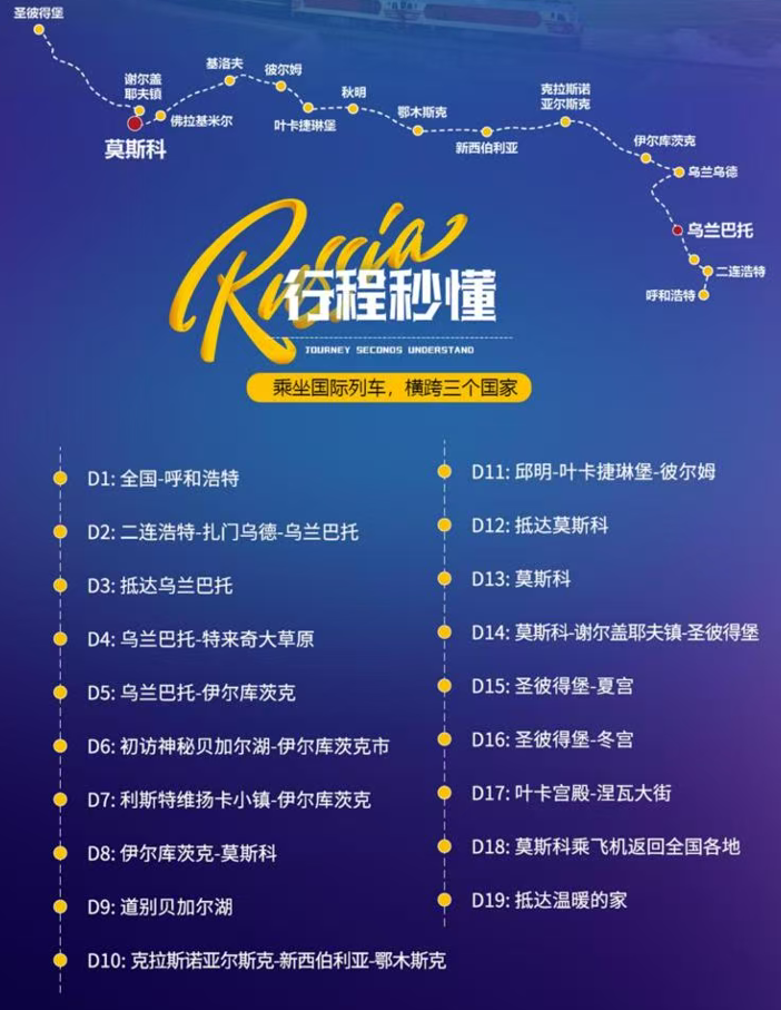 穿越中蒙俄 跨国列车 一价全含 尊享19日